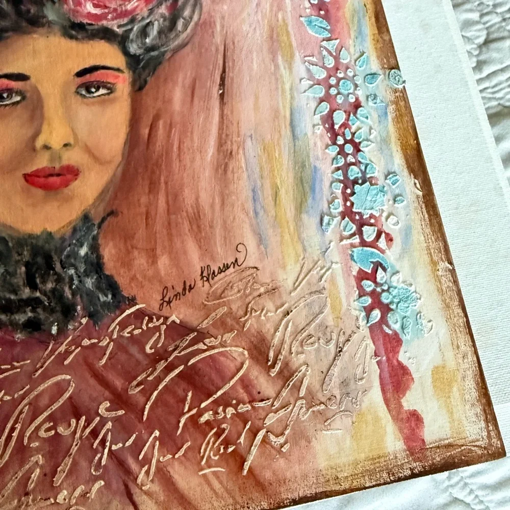 Linda Klassen Mixed Media Portrait Art Wood Panel 10x10 - Picture 4 of 6